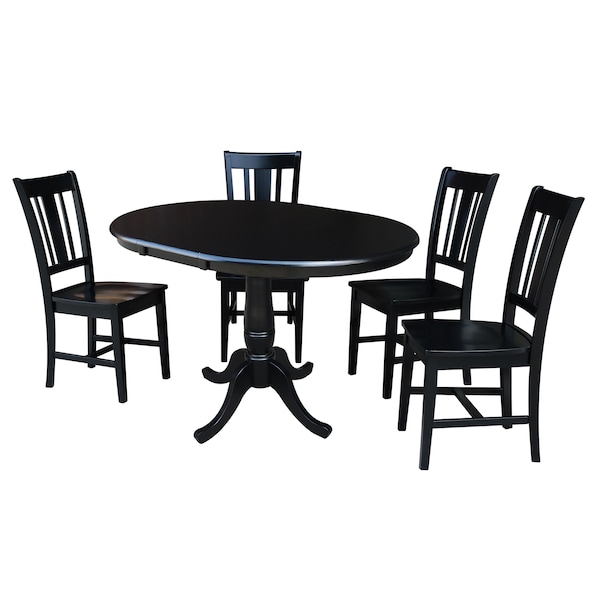 International Concepts Round 36 in Round Extension Dining Table with 4 San Remo Chairs, Black, 36 in W, 48 in L, 28.9 in H K46-36RXT-C10-4 - main